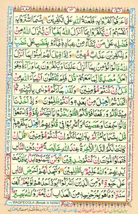 Surah Baqarah Page 12 in color coded with tajweed