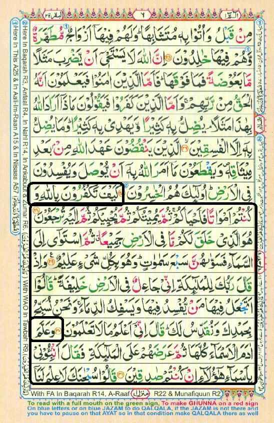 Surah Baqarah Page 4 in color coded with tajweed