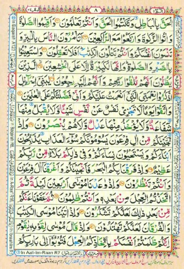 Surah Baqarah Page 6 in color coded with tajweed