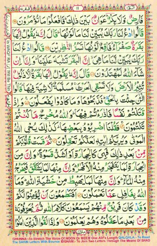 Surah Baqarah Page 9 in color coded with tajweed